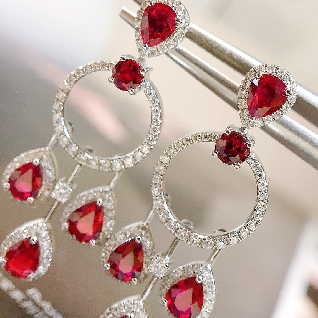14k Gold 3.45 Ctw Natural Ruby & Diamond Earrings - 2