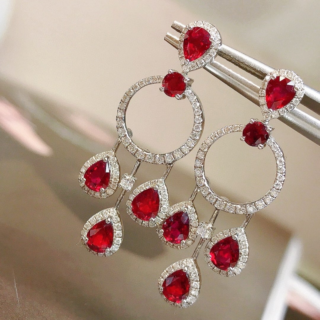14k Gold 3.45 Ctw Natural Ruby & Diamond Earrings - 3