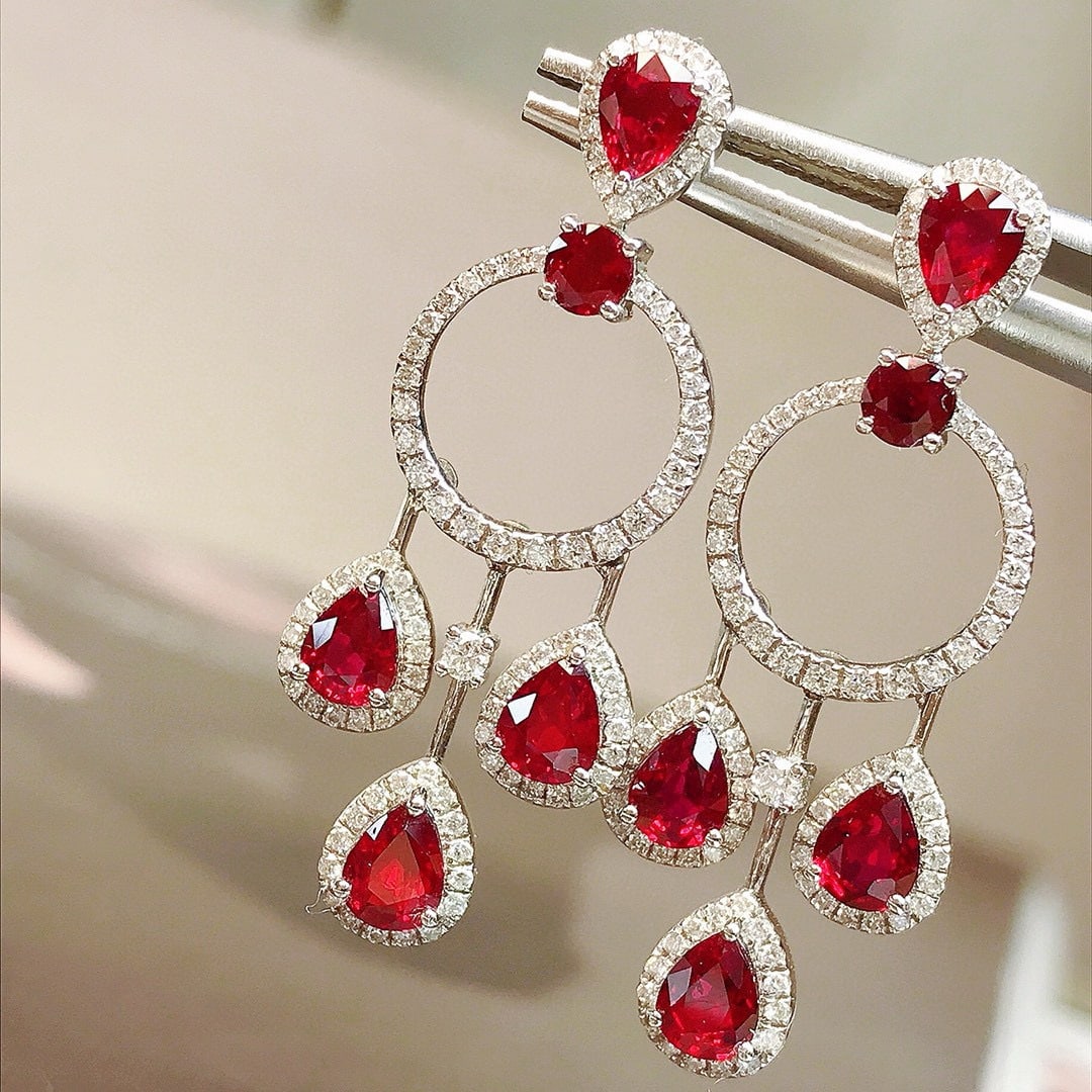 14k Gold 3.45 Ctw Natural Ruby & Diamond Earrings - 4