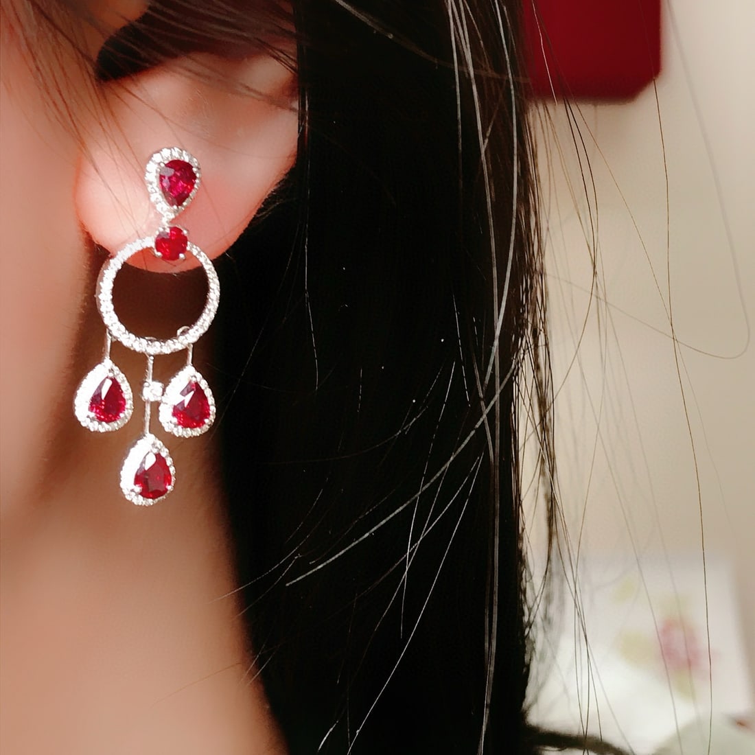 14k Gold 3.45 Ctw Natural Ruby & Diamond Earrings - 5