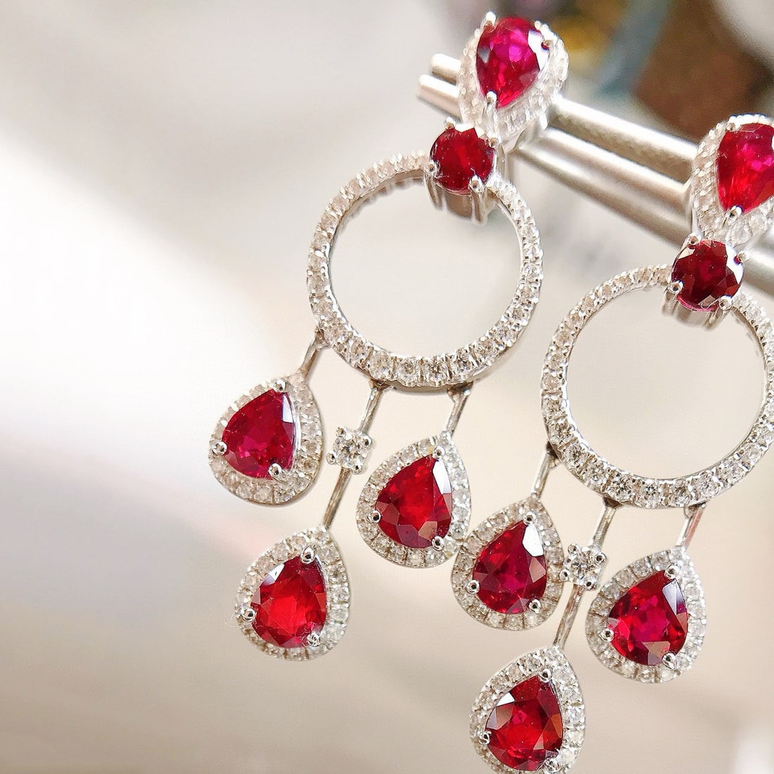 14k Gold 3.45 Ctw Natural Ruby & Diamond Earrings - 6