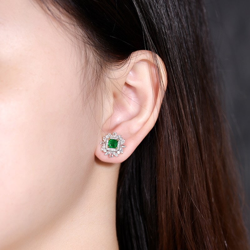 14k Gold 2.20 Ctw Vivid Green Natural Emerald & Diamond Earrings - 6
