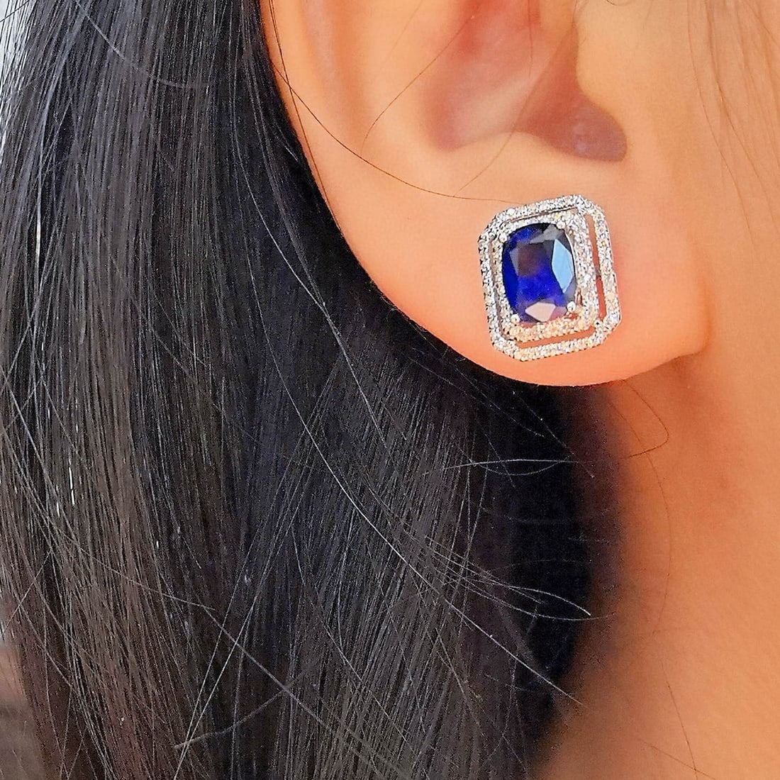 14k Gold 3.55 Ctw Natural Sapphire & Diamond Earrings - 4