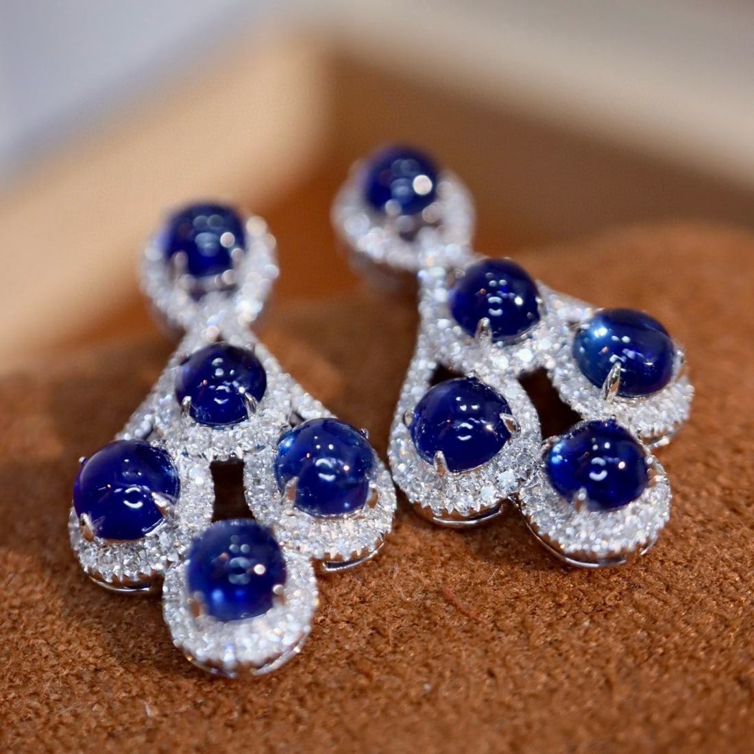 14k Gold 3.34 Ctw Natural Sapphire & Diamond Earrings - 3