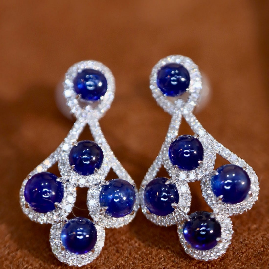 14k Gold 3.34 Ctw Natural Sapphire & Diamond Earrings - 4