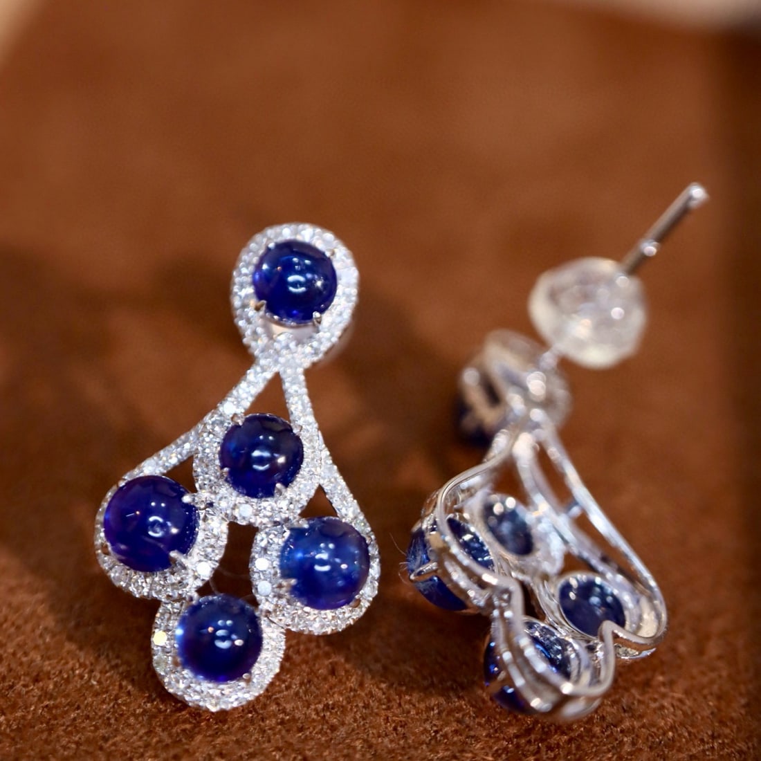 14k Gold 3.34 Ctw Natural Sapphire & Diamond Earrings - 5