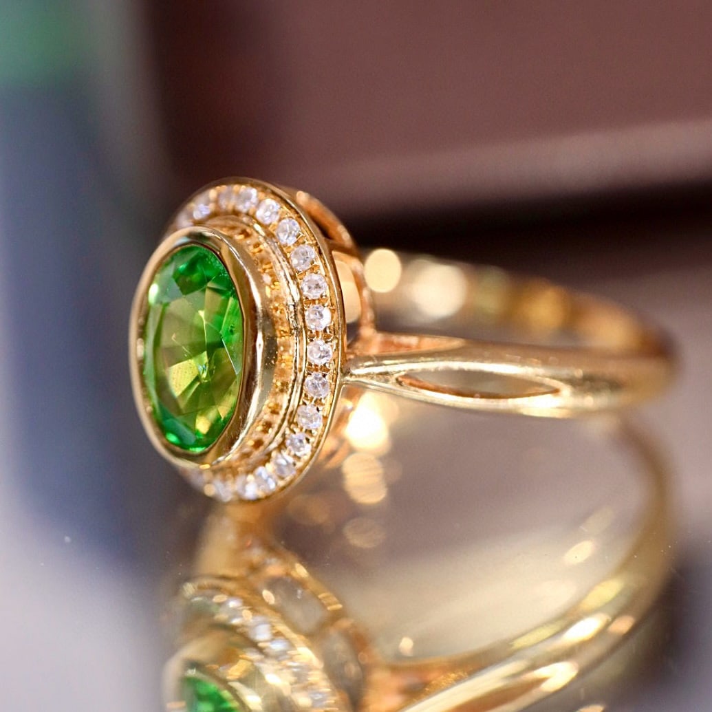 14k Gold 2.08 Ctw Natural Tsavorite & Diamond Ring - 2