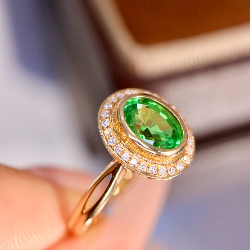 14k Gold 2.08 Ctw Natural Tsavorite & Diamond Ring - 6