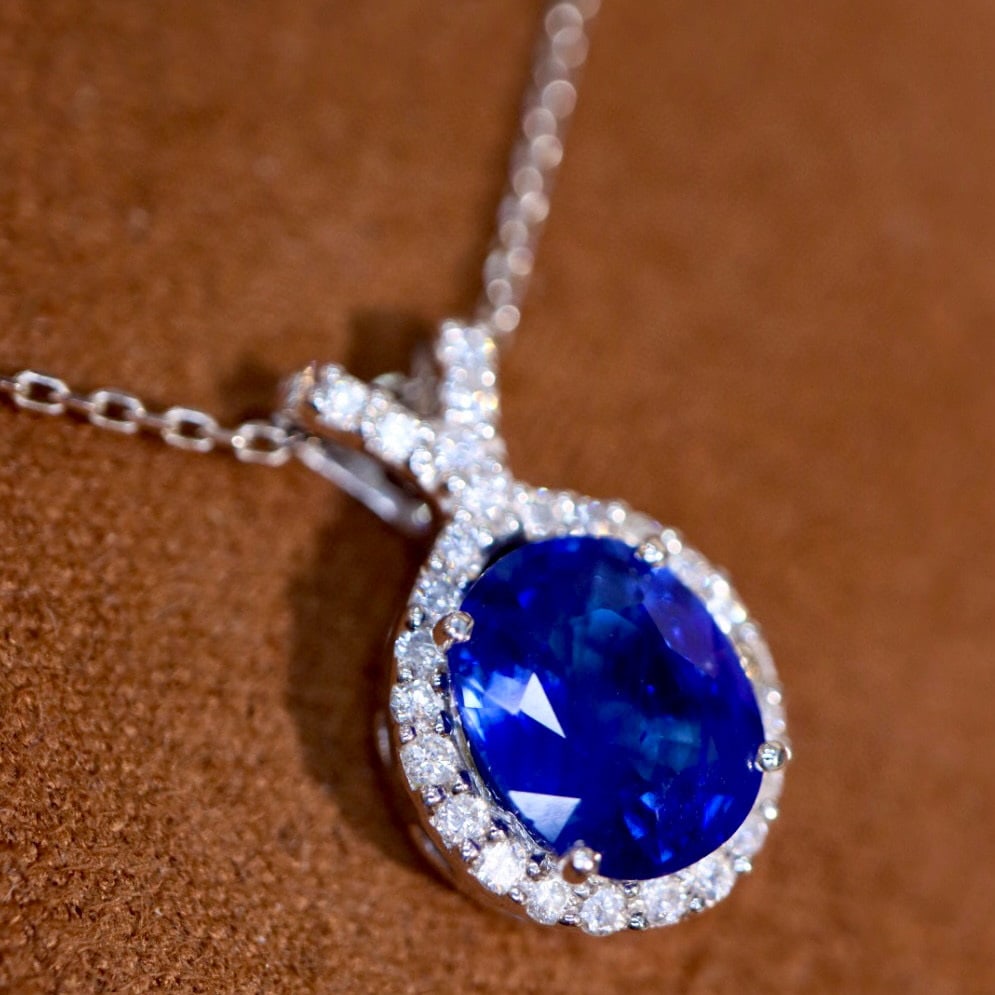 14k Gold 2.15 Ctw Natural Sapphire & Diamond Pendant( Without Chain ) - 2