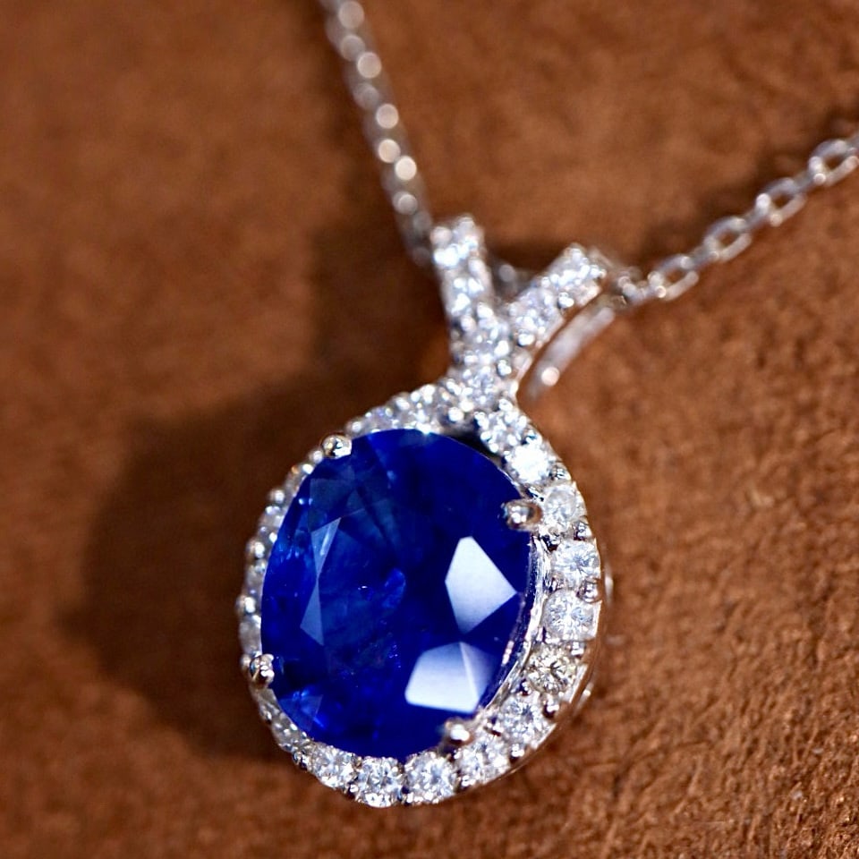 14k Gold 2.15 Ctw Natural Sapphire & Diamond Pendant( Without Chain ) - 3