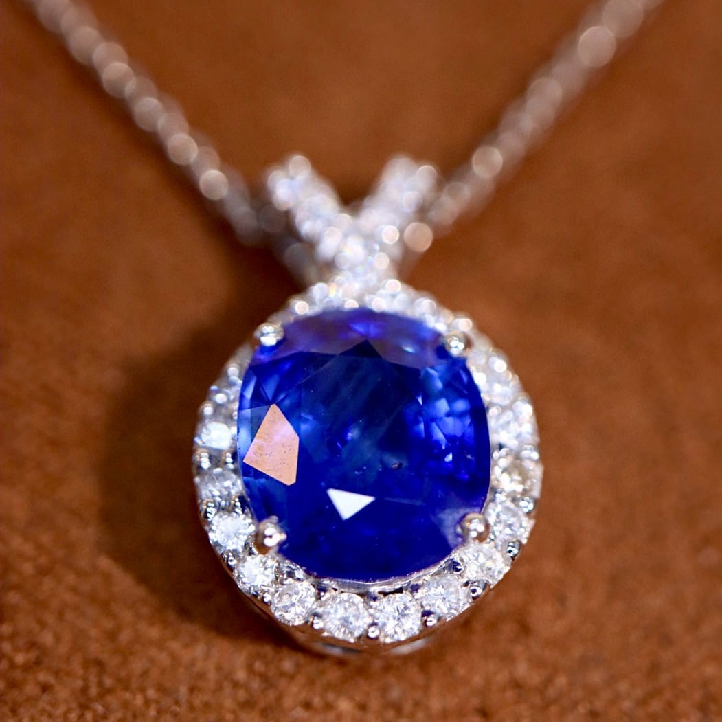 14k Gold 2.15 Ctw Natural Sapphire & Diamond Pendant( Without Chain ) - 4