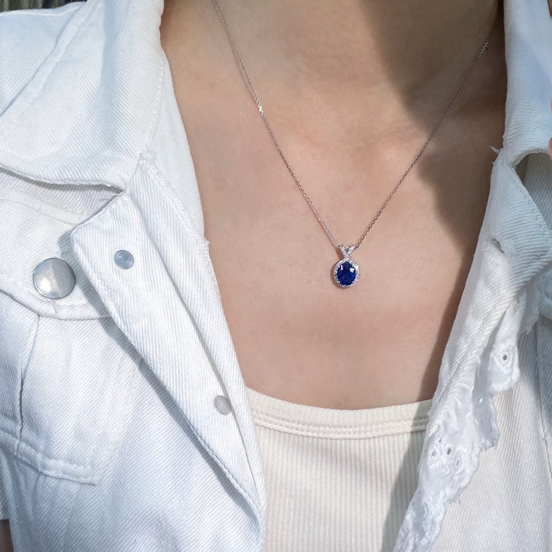 14k Gold 2.15 Ctw Natural Sapphire & Diamond Pendant( Without Chain ) - 6