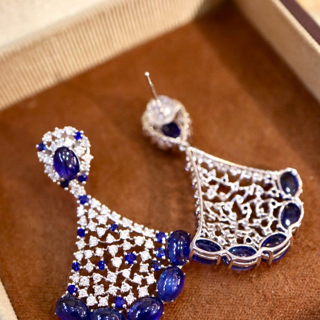14k Gold 10.93 Ctw Natural Sapphire & Diamond Earrings - 2