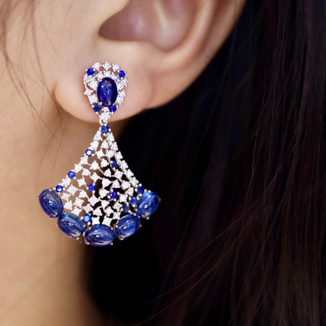 14k Gold 10.93 Ctw Natural Sapphire & Diamond Earrings - 3