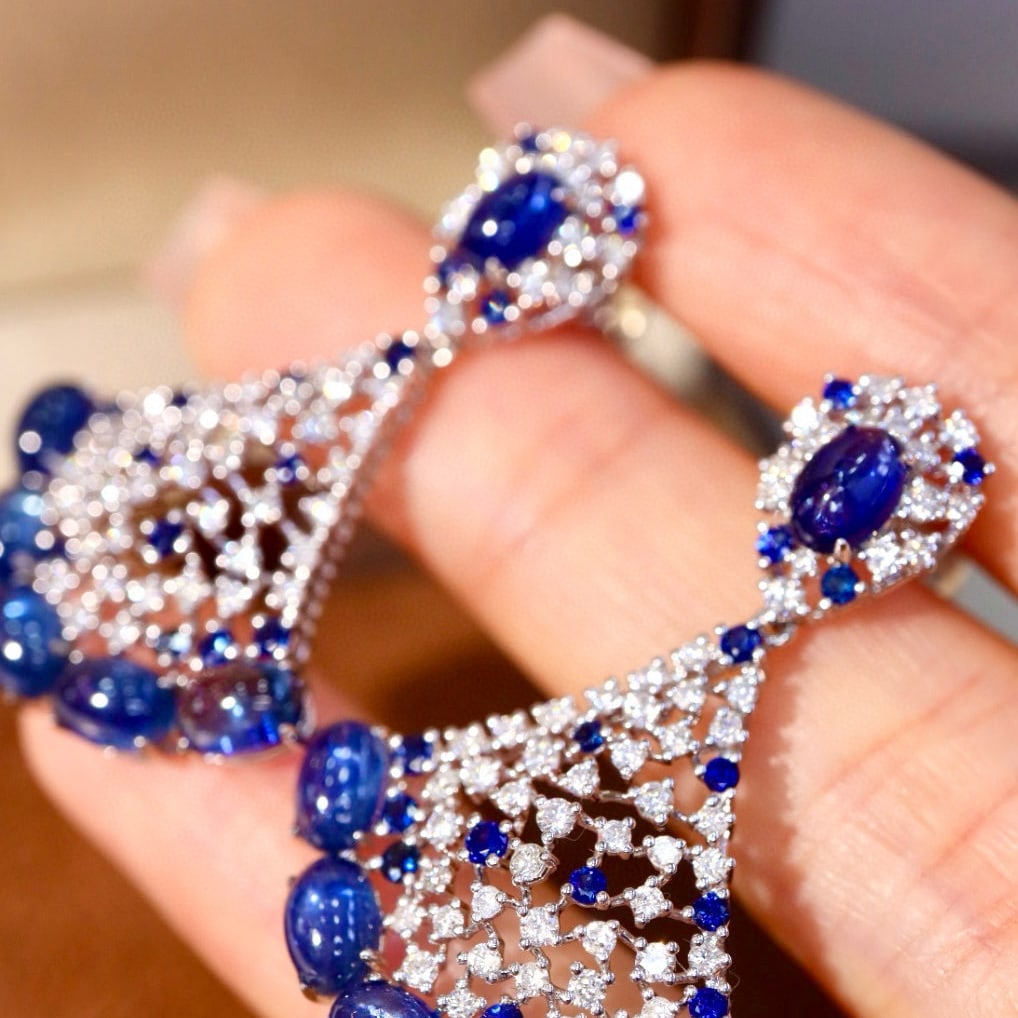 14k Gold 10.93 Ctw Natural Sapphire & Diamond Earrings - 5