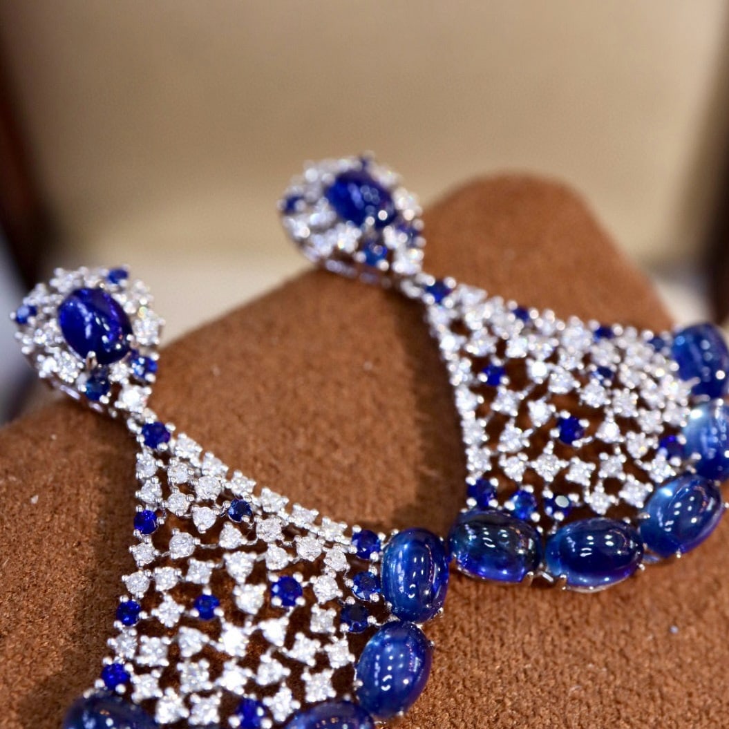 14k Gold 10.93 Ctw Natural Sapphire & Diamond Earrings - 6