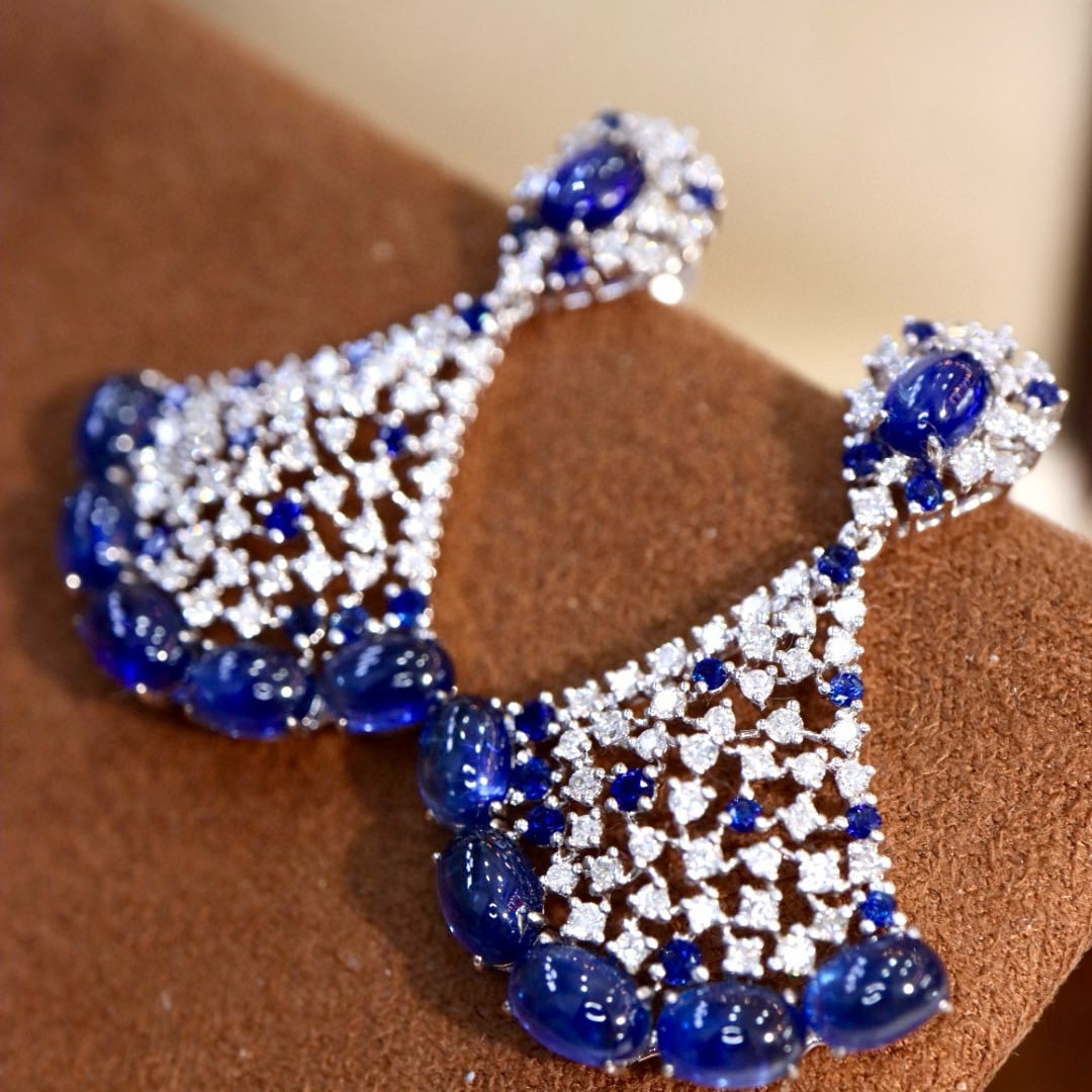 14k Gold 10.93 Ctw Natural Sapphire & Diamond Earrings - 7