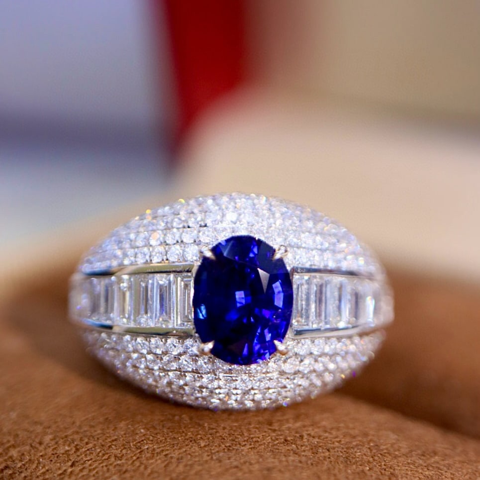 14k Gold 3.23 Ctw Natural Sapphire & Diamond Ring (1 of 9)