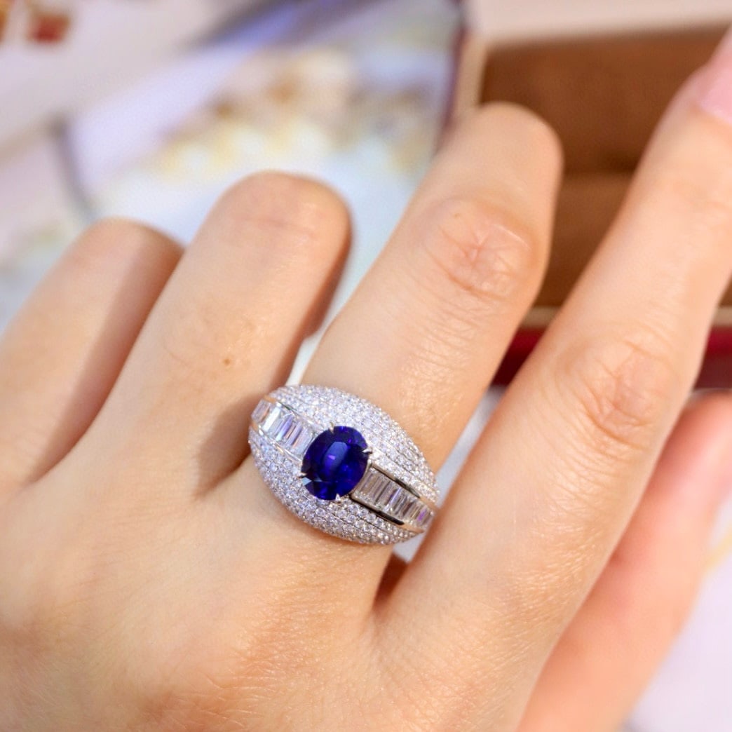14k Gold 3.23 Ctw Natural Sapphire & Diamond Ring - 5