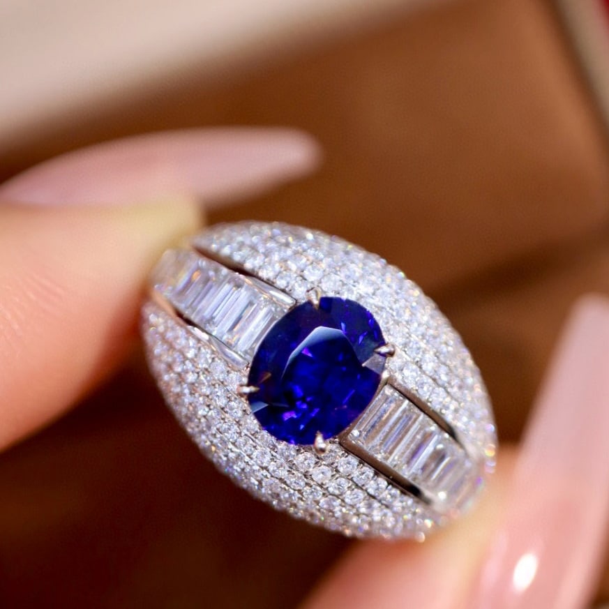 14k Gold 3.23 Ctw Natural Sapphire & Diamond Ring - 6