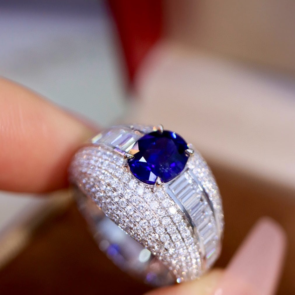 14k Gold 3.23 Ctw Natural Sapphire & Diamond Ring - 7