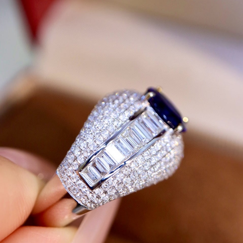 14k Gold 3.23 Ctw Natural Sapphire & Diamond Ring - 8