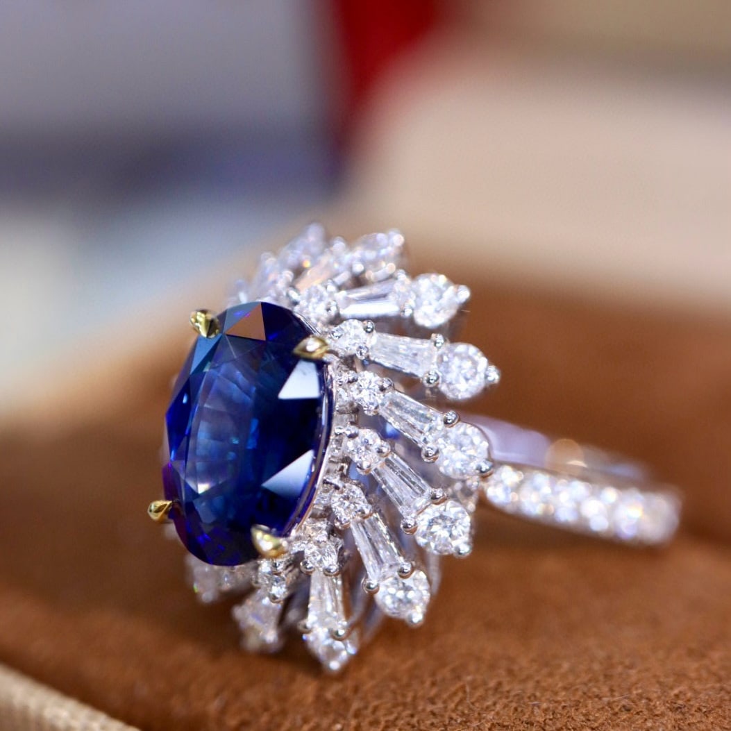 14k Gold 3.51 Ctw Natural Sapphire & Diamond Ring - 2