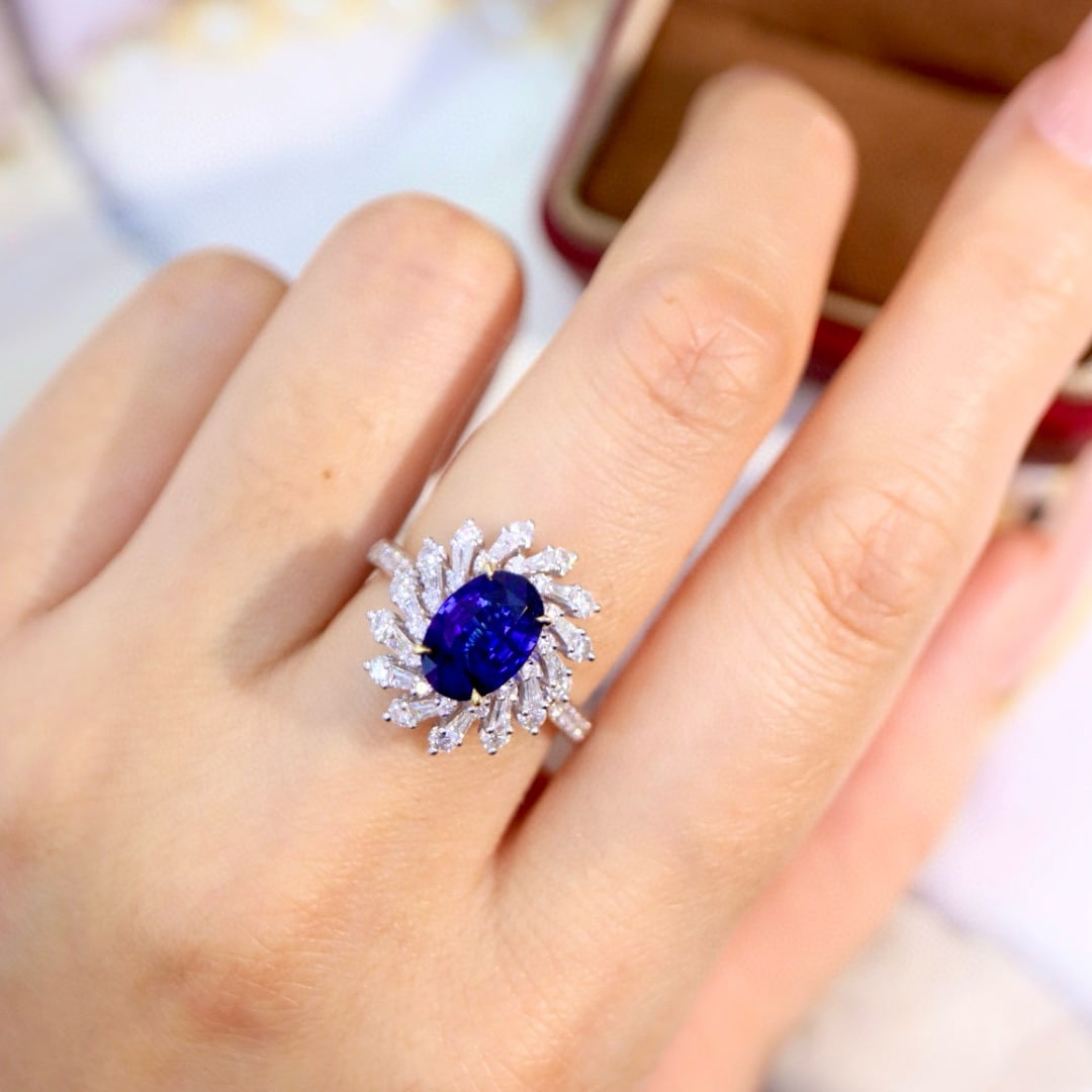 14k Gold 3.51 Ctw Natural Sapphire & Diamond Ring - 5