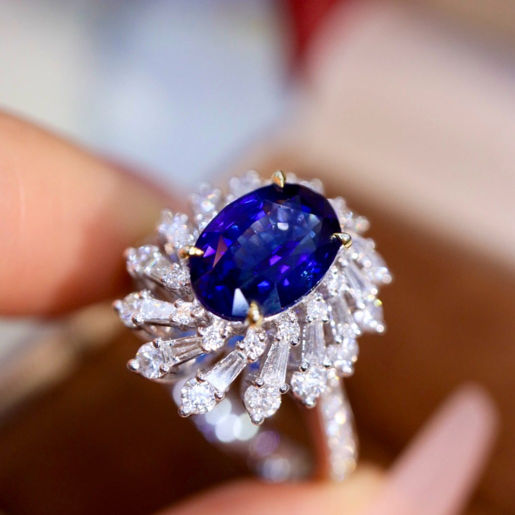 14k Gold 3.51 Ctw Natural Sapphire & Diamond Ring - 7