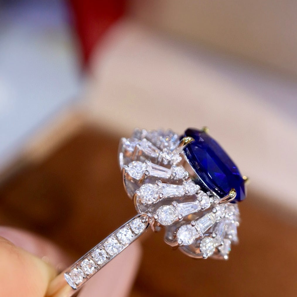 14k Gold 3.51 Ctw Natural Sapphire & Diamond Ring - 8
