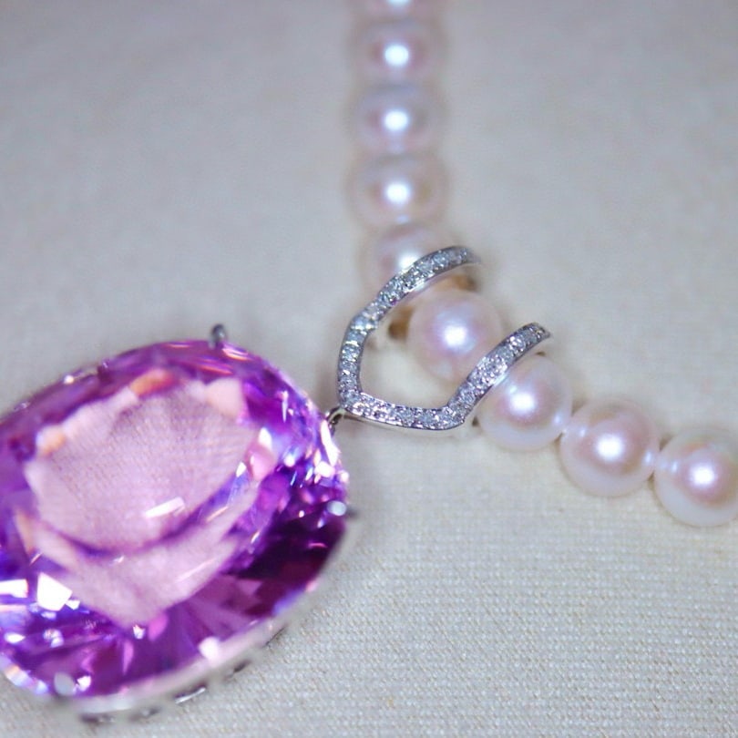 14k Gold 38.35 Ctw Natural Kunzite & Diamond Pendant( Without Chain ) - 2
