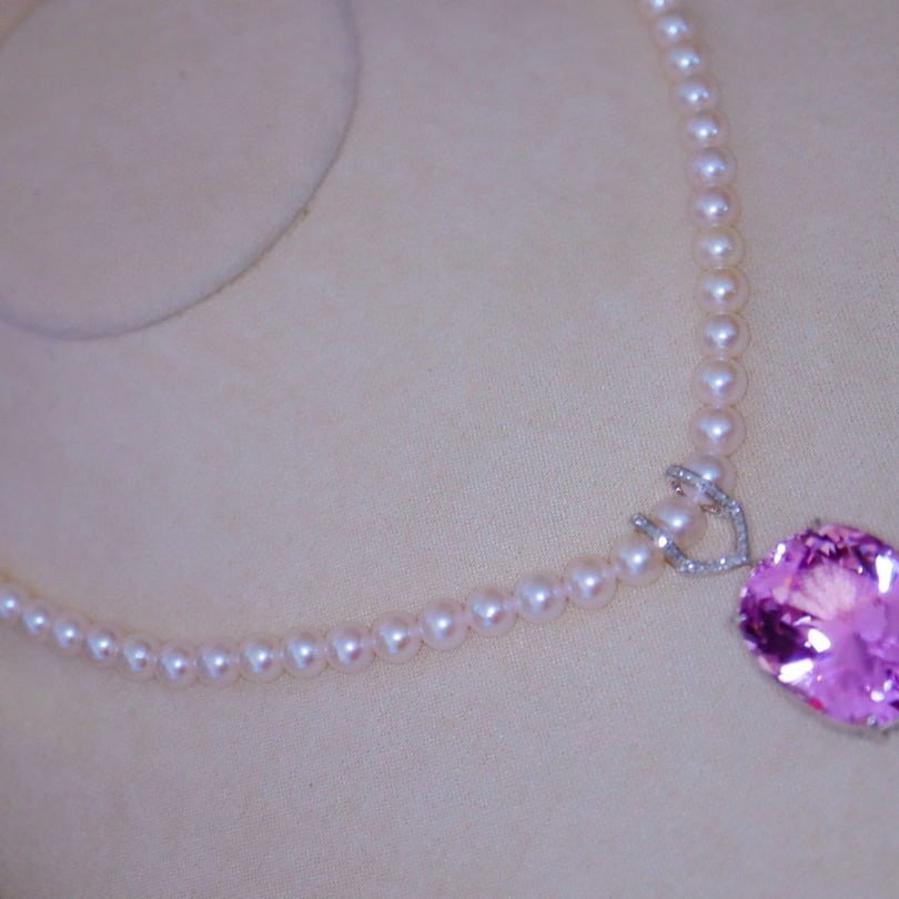 14k Gold 38.35 Ctw Natural Kunzite & Diamond Pendant( Without Chain ) - 3