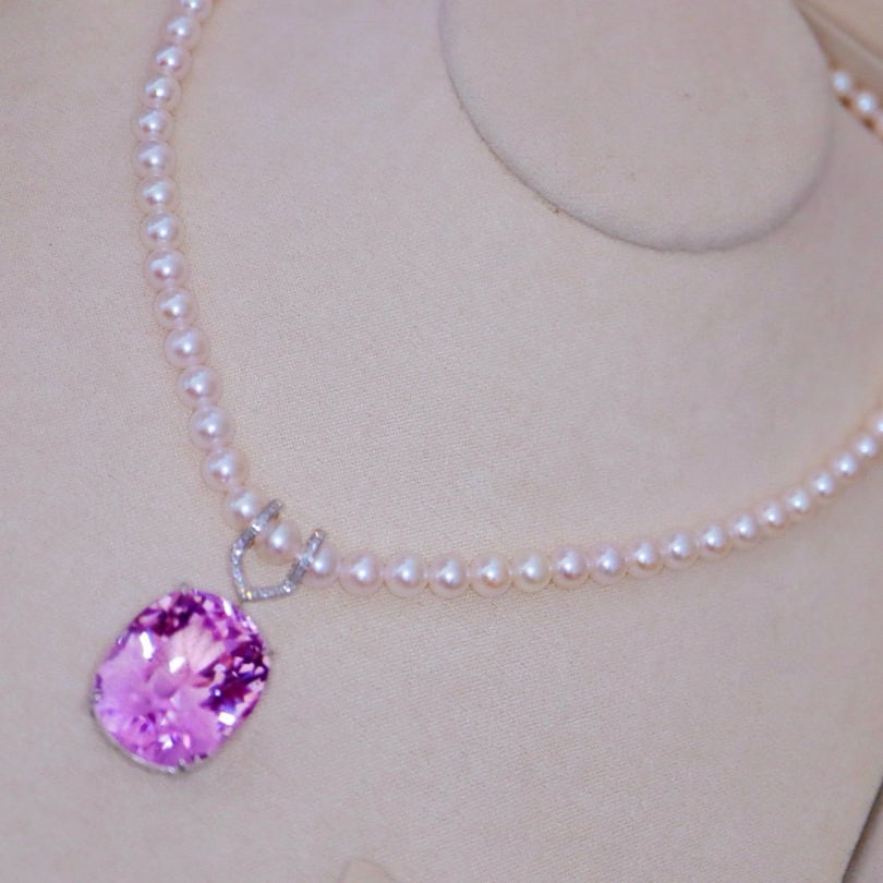 14k Gold 38.35 Ctw Natural Kunzite & Diamond Pendant( Without Chain ) - 4