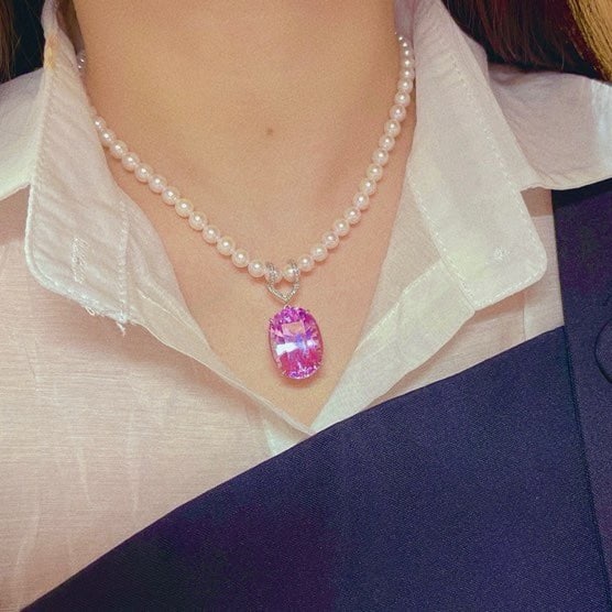 14k Gold 38.35 Ctw Natural Kunzite & Diamond Pendant( Without Chain ) - 6