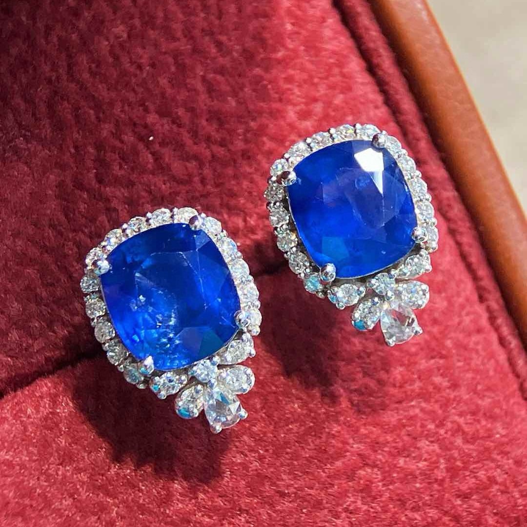 14k Gold 5.43 Ctw Natural Sapphire & Diamond Earrings - 2