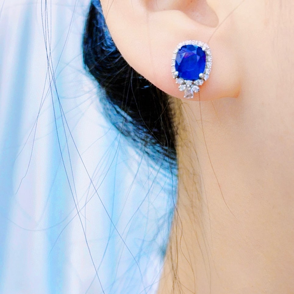 14k Gold 5.43 Ctw Natural Sapphire & Diamond Earrings - 3