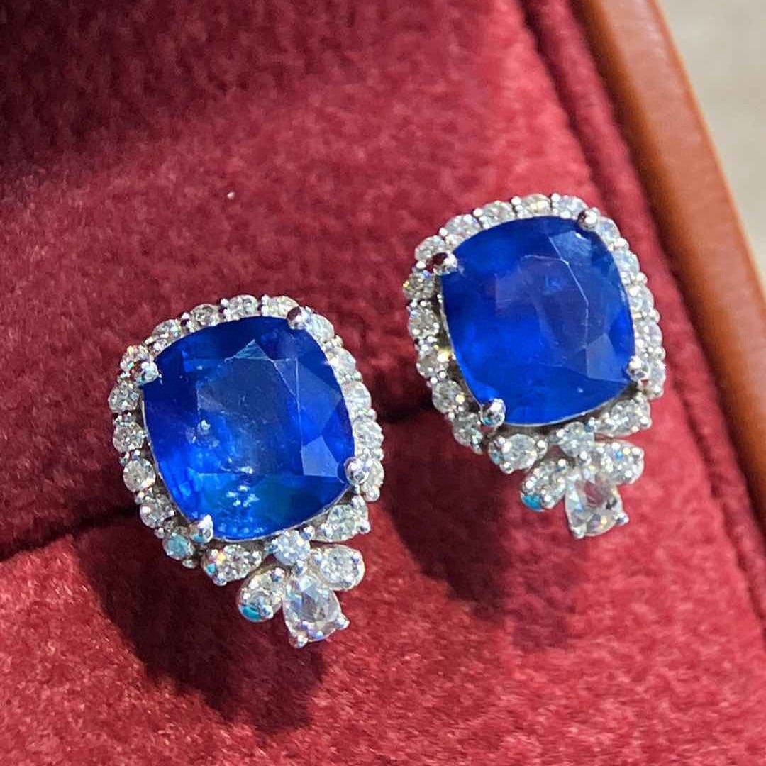 14k Gold 5.43 Ctw Natural Sapphire & Diamond Earrings - 4