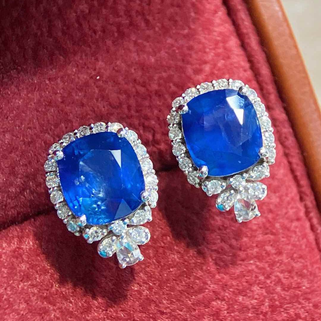 14k Gold 5.43 Ctw Natural Sapphire & Diamond Earrings - 5