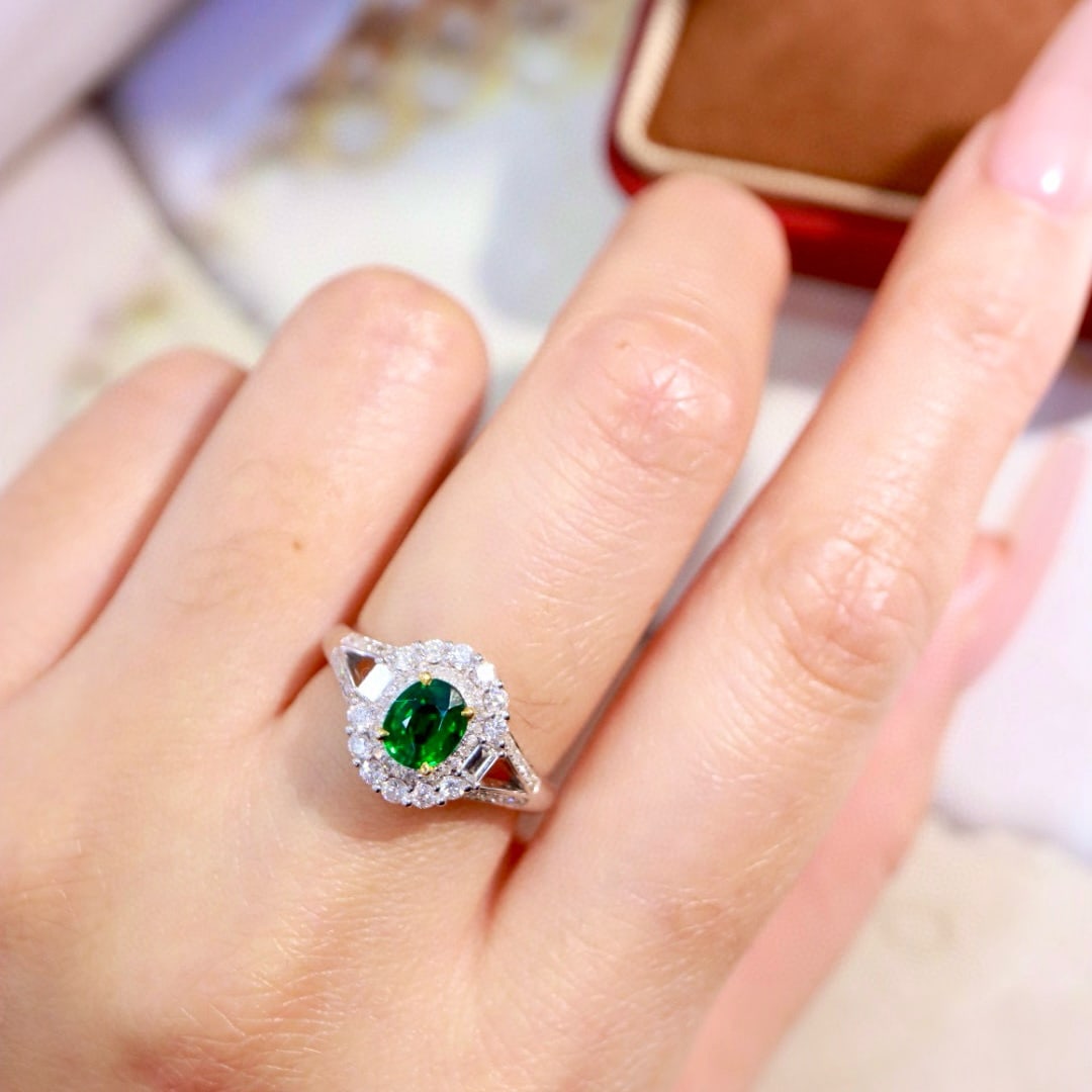 14k Gold 1.39 Ctw Natural Tsavorite & Diamond Ring - 3