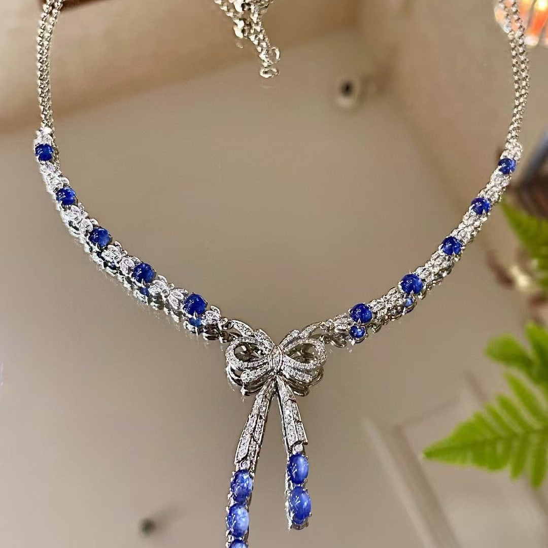 14k Gold 10.48 Ctw Natural Sapphire & Diamond Necklace: Ref:230977123 // gold content:14k gold // main gemstone:sapphire // shape:multiply // carat weight:9. 43ct // color:blue // treatment:natural // // adjacent gemstone 2 : diamond // shape:round // cara