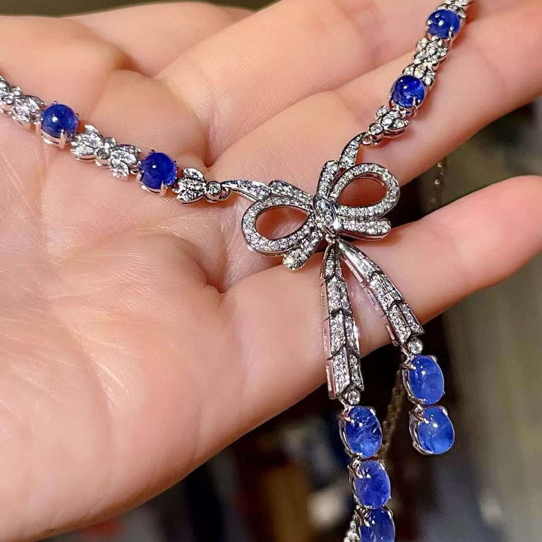 14k Gold 10.48 Ctw Natural Sapphire & Diamond Necklace - 2
