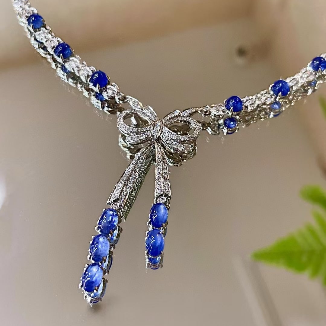 14k Gold 10.48 Ctw Natural Sapphire & Diamond Necklace - 4