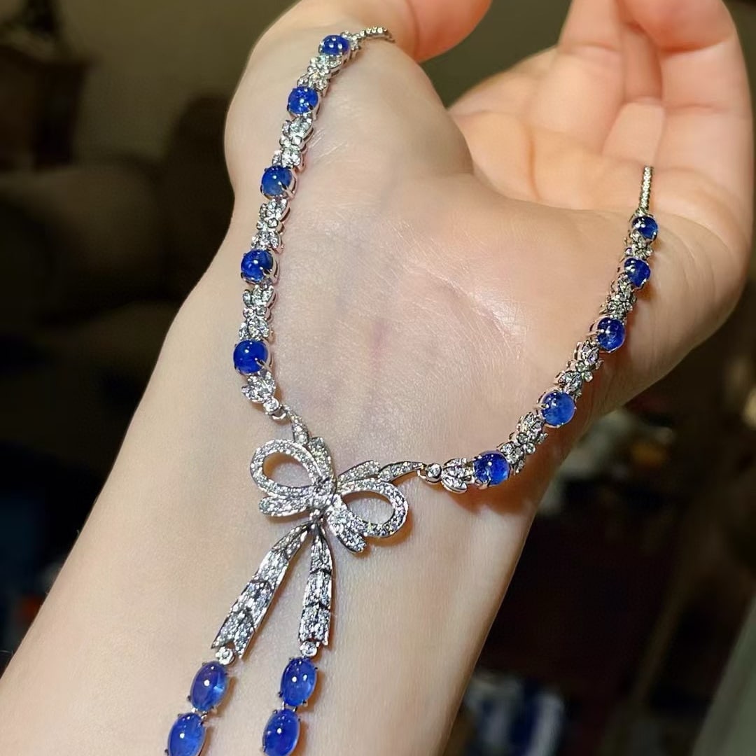 14k Gold 10.48 Ctw Natural Sapphire & Diamond Necklace - 6