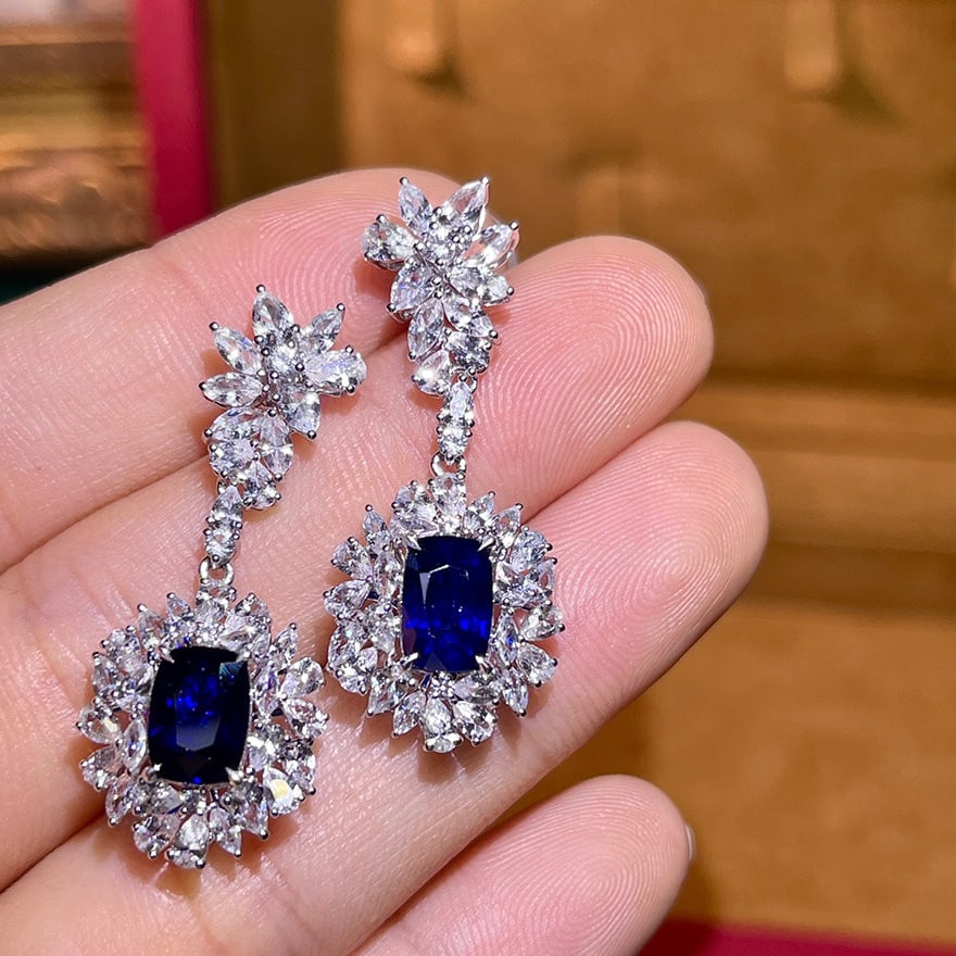 14k Gold 9.5 Ctw Natural Sapphire & Sapphire Earrings - 2