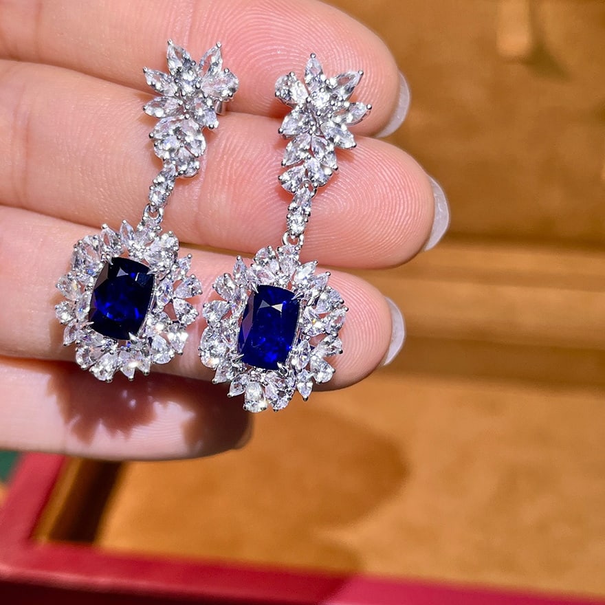 14k Gold 9.5 Ctw Natural Sapphire & Sapphire Earrings - 3