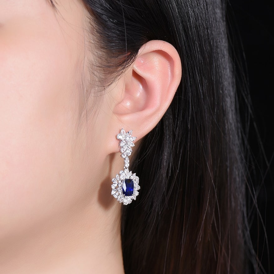 14k Gold 9.5 Ctw Natural Sapphire & Sapphire Earrings - 4