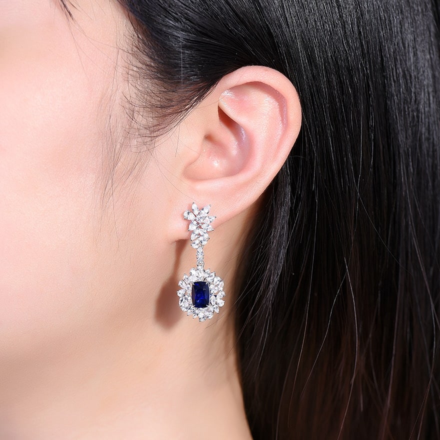 14k Gold 9.5 Ctw Natural Sapphire & Sapphire Earrings - 5