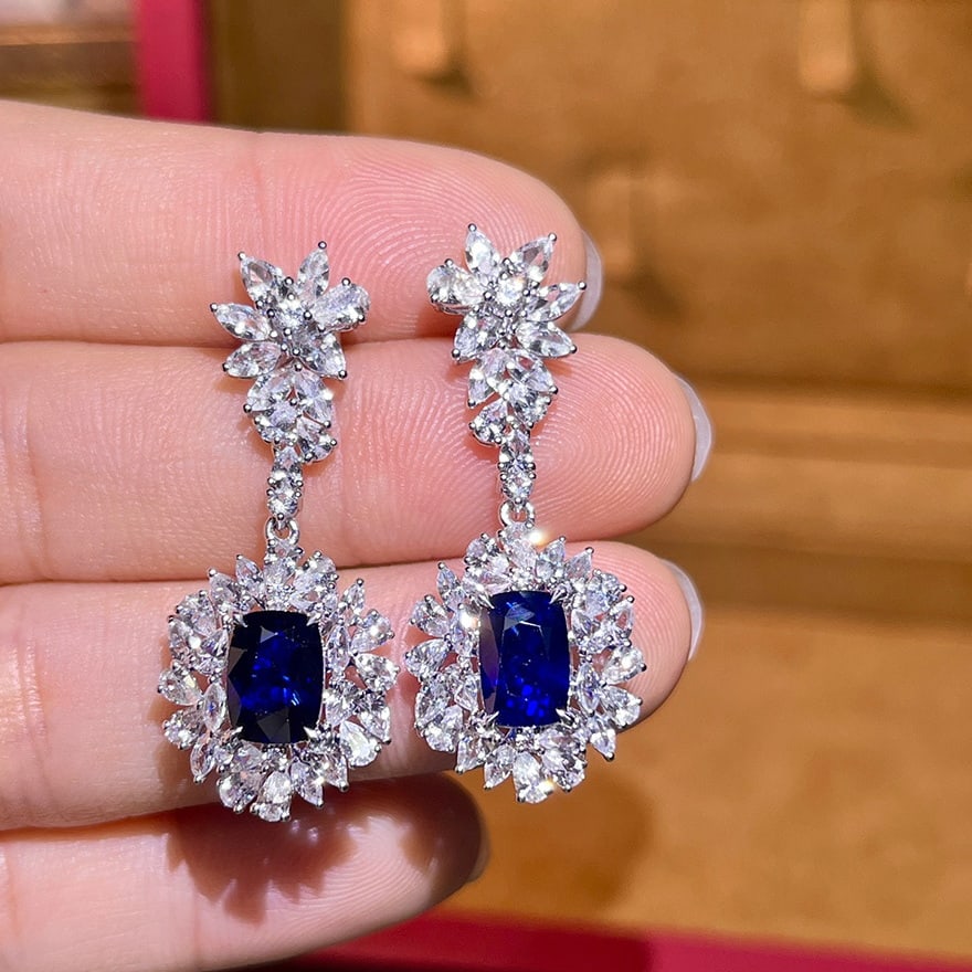 14k Gold 9.5 Ctw Natural Sapphire & Sapphire Earrings - 6