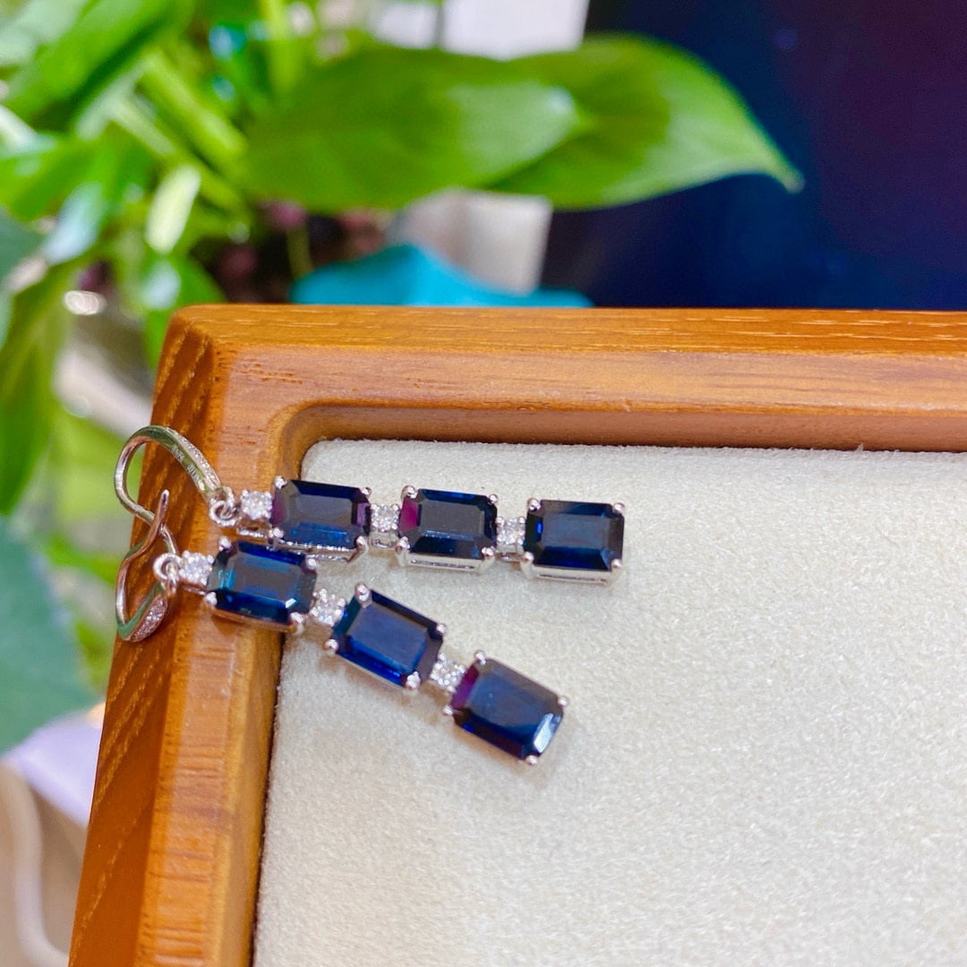 14k Gold 6.73 Ctw Natural Sapphire & Diamond Earrings - 4