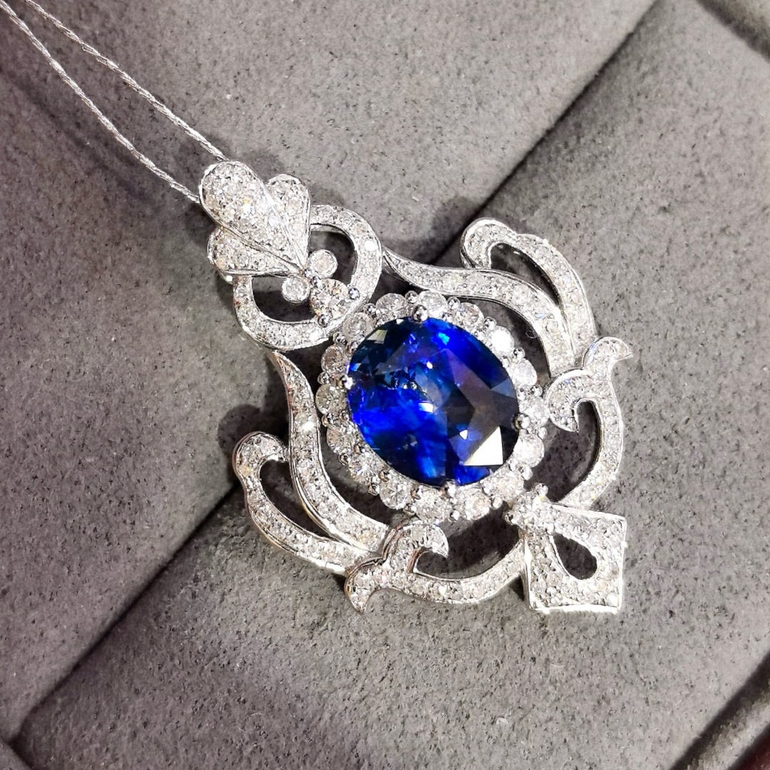 14k Gold 2.94 Ctw Natural Sapphire & Diamond Pendant( Without Chain ): Ref:230977159 // gold content:14k gold // main gemstone:sapphire // shape:oval // carat weight:2. 12ct // color:blue // treatment:natural // // adjacent gemstone 2 : diamond // shape:round // carat